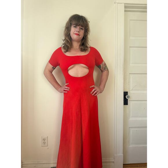 1970s 70s vintage Stephen Burrows designer cutout maxi dress wool red backless - Picture 8 of 9